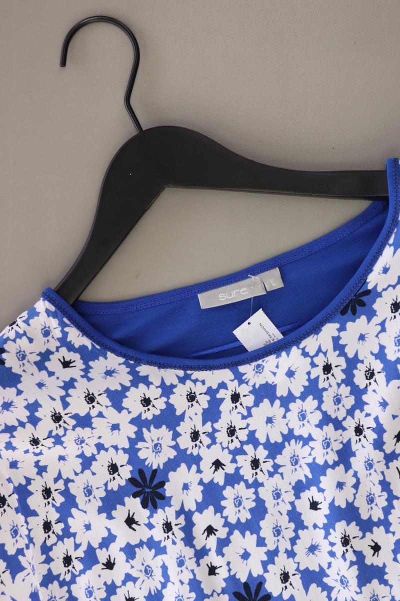 Sure T-Shirt Gr. L mit Blumenmuster Kurzarm blau aus Viskose