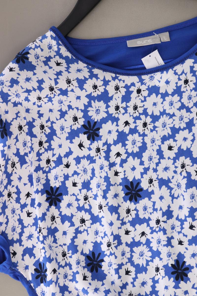 Sure T-Shirt Gr. L mit Blumenmuster Kurzarm blau aus Viskose