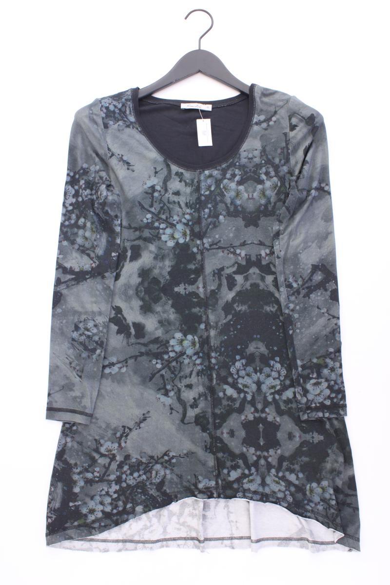 Simclan Kurzes Kleid Gr. 36 mit Blumenmuster Langarm grau aus Viskose