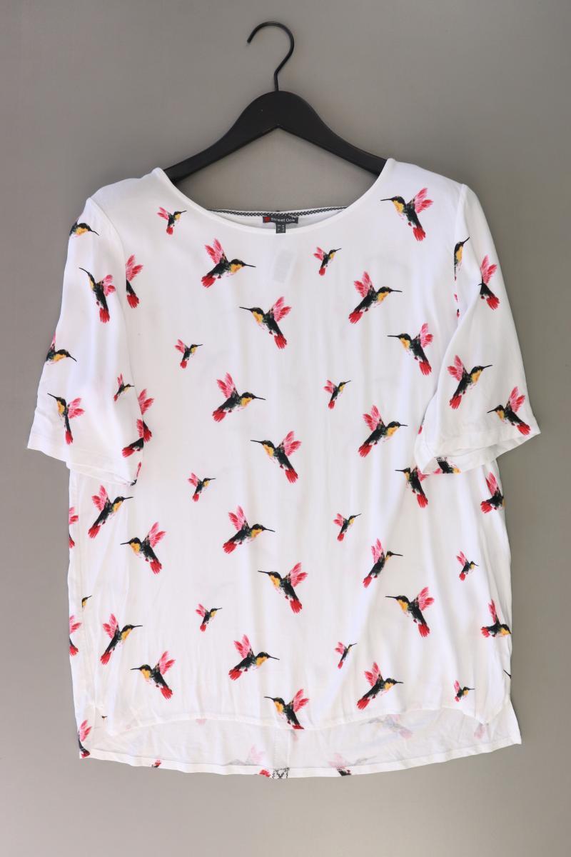 Street One Bluse mit Vogelmuster Gr. 44 Kurzarm weiß