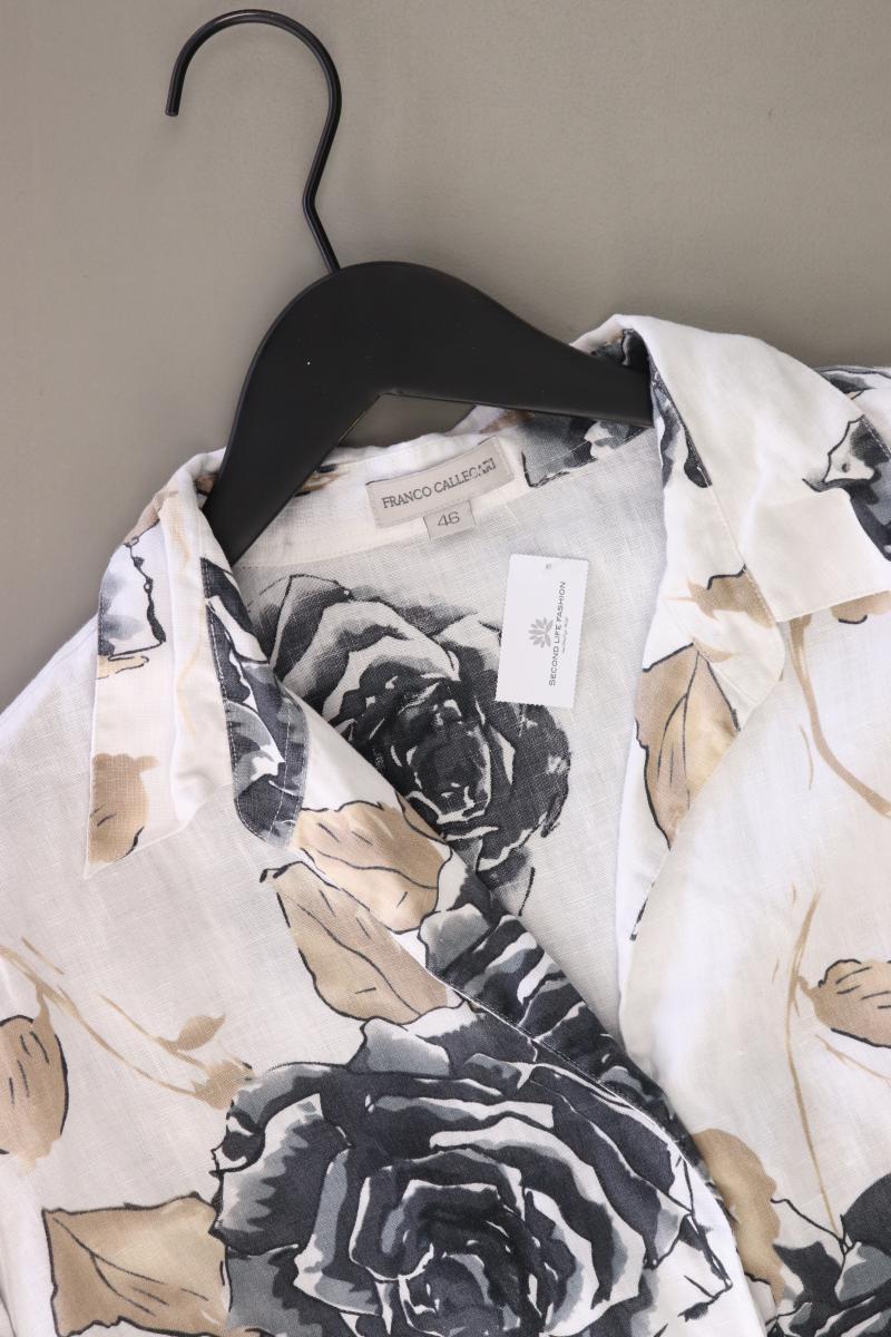 Franco Callegari Leinenbluse Gr. 46 mit Blumenmuster 3/4 Ärmel weiß