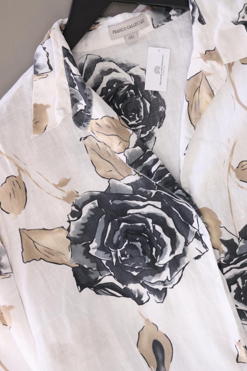 Franco Callegari Leinenbluse Gr. 46 mit Blumenmuster 3/4 Ärmel weiß
