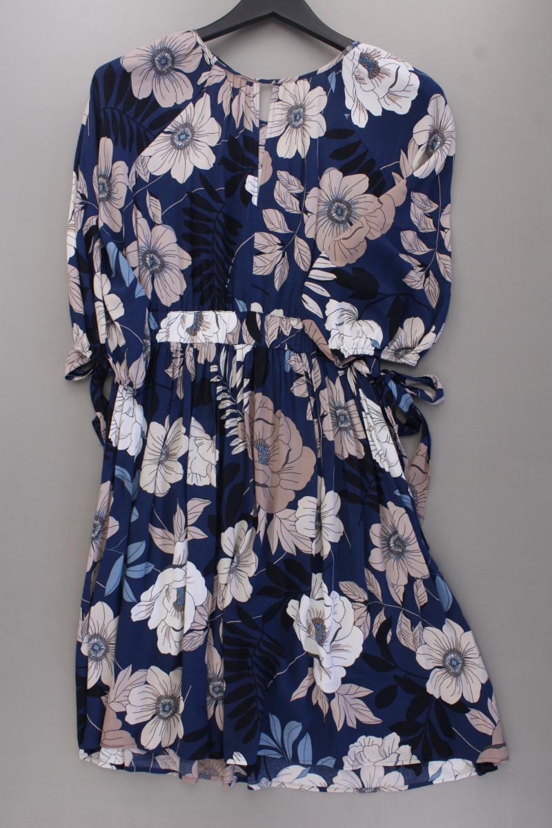 Hallhuber Midikleid Gr. 36 mit Blumenmuster neuwertig 3/4 Ärmel blau aus Viskose