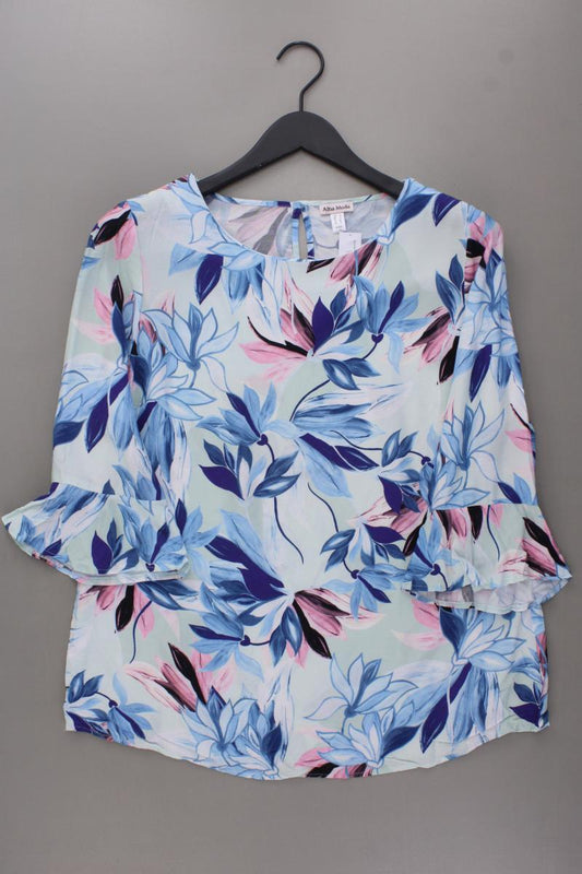Alba Moda Classic Bluse Gr. 42 mit Blumenmuster 3/4 Ärmel blau