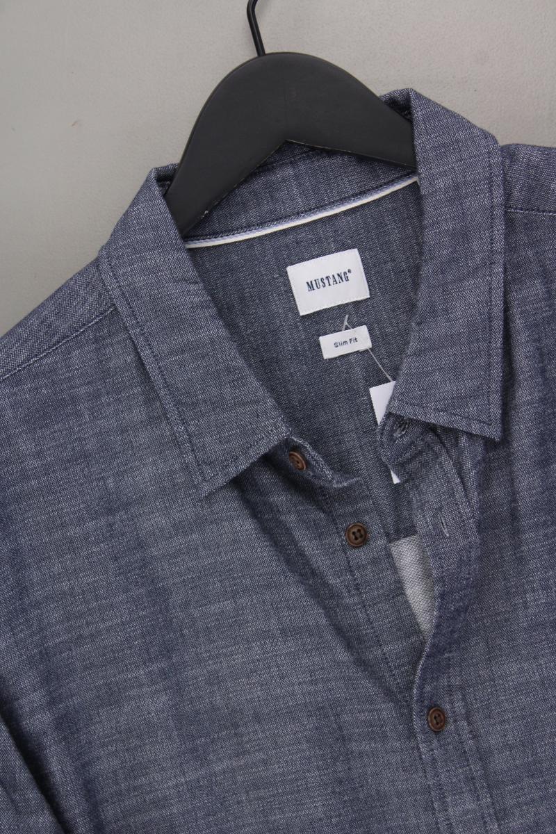 Mustang Langarmhemd für Herren Gr. XXL blau aus Baumwolle