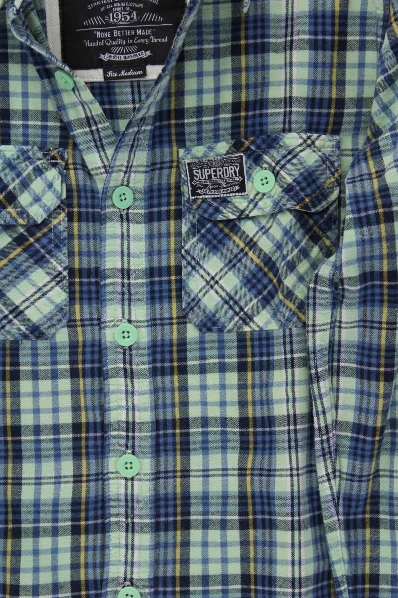 Superdry Karohemd für Herren Gr. M kariert Langarm blau aus Baumwolle