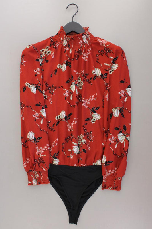 Only Body Bluse Gr. 38 mit Blumenmuster Langarm orange aus Polyester