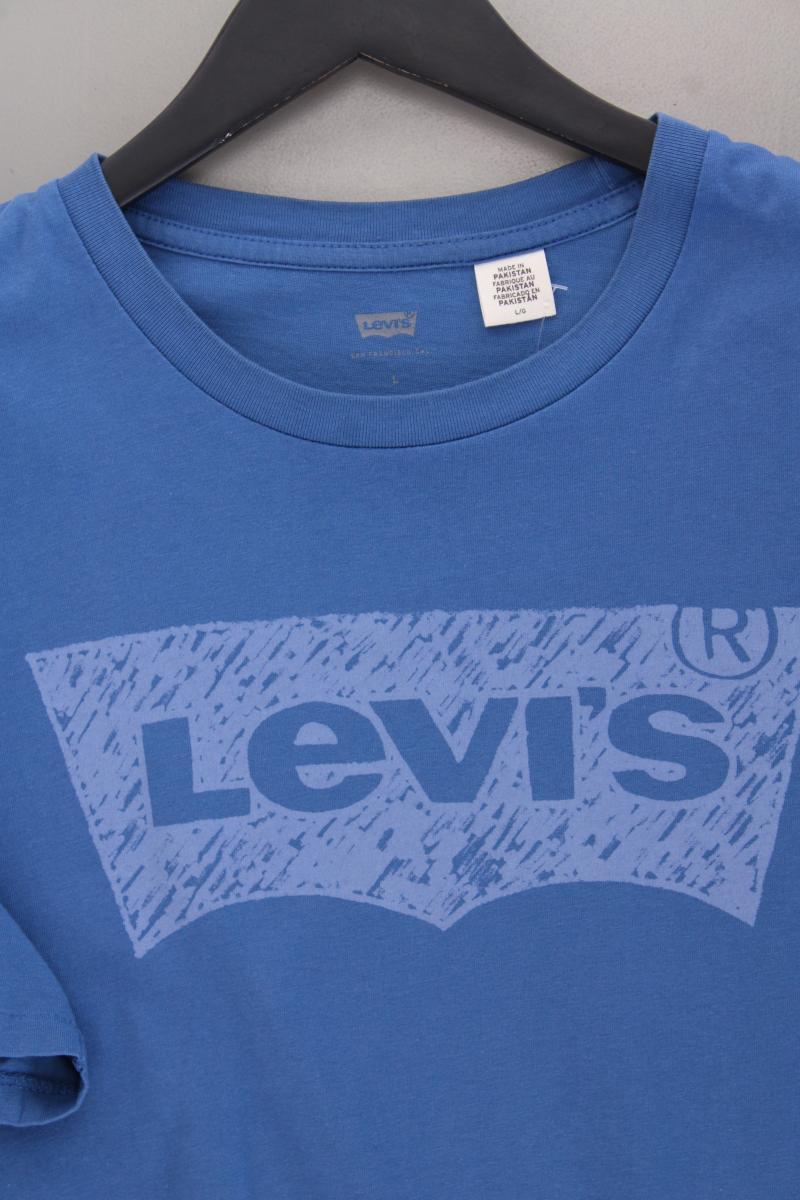 Levi's Printshirt für Herren Gr. L neuwertig Kurzarm blau aus Baumwolle