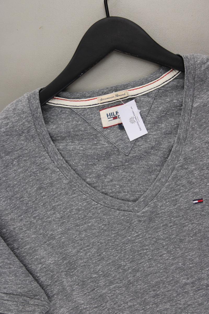 Hilfiger Denim Shirt mit V-Ausschnitt für Herren Gr. S Kurzarm grau