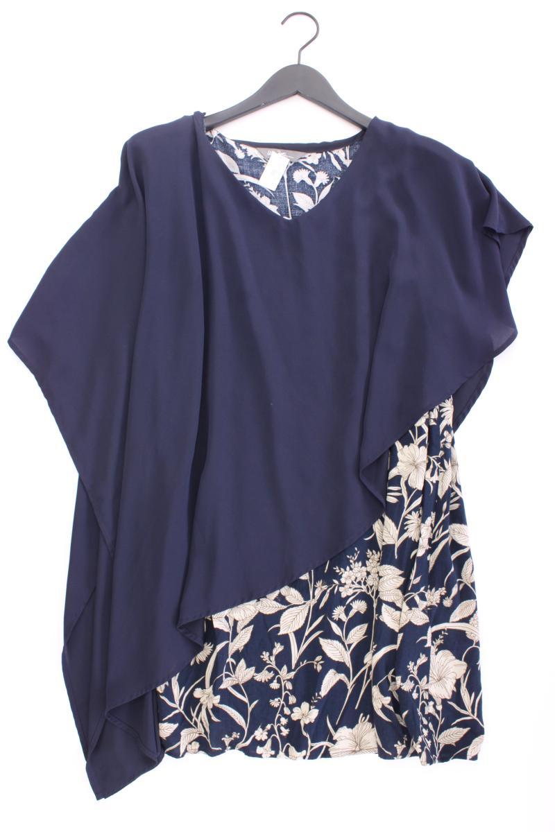 Ulla Popken Kurzarmbluse Gr. 46/48 mit Blumenmuster blau aus Polyester