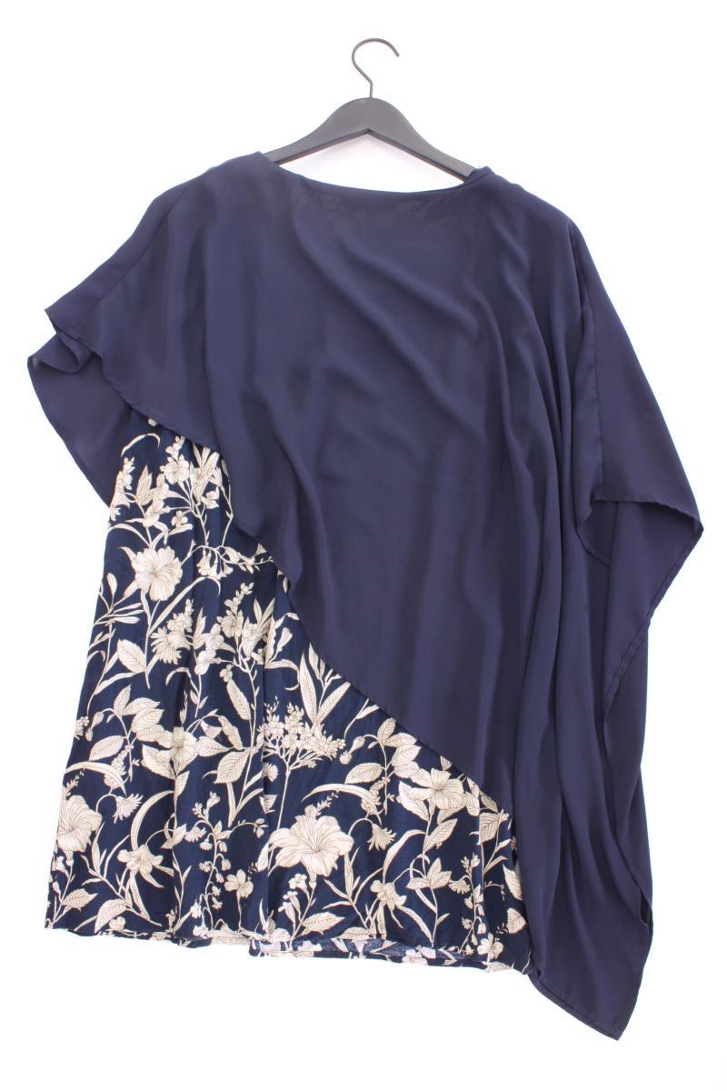 Ulla Popken Kurzarmbluse Gr. 46/48 mit Blumenmuster blau aus Polyester