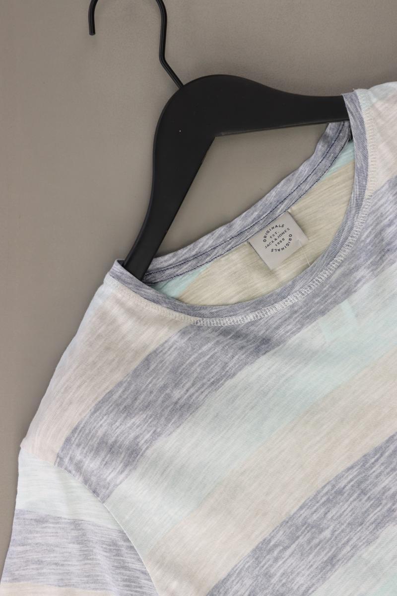 Jack & Jones Ringelshirt für Herren Gr. M gestreift Kurzarm blau aus Baumwolle