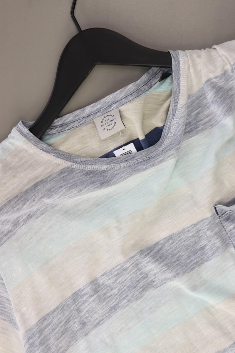 Jack & Jones Ringelshirt für Herren Gr. M gestreift Kurzarm blau aus Baumwolle