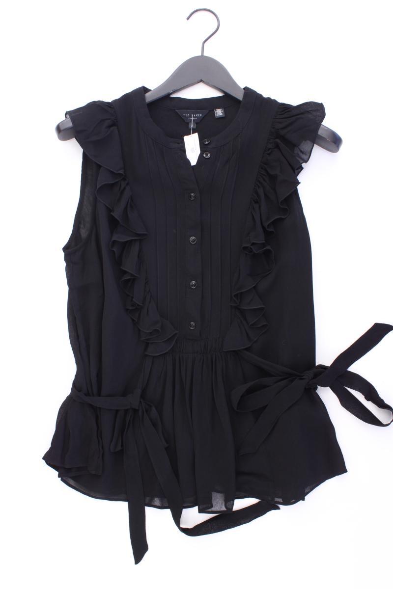 Ted Baker Rüschenbluse Gr. 42 Kurzarm schwarz aus Viskose