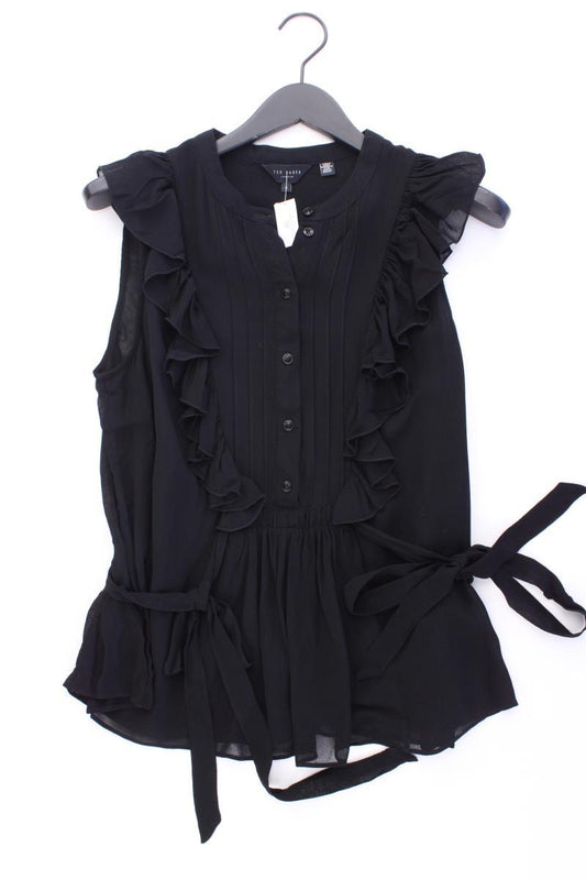 Ted Baker Rüschenbluse Gr. 42 Kurzarm schwarz aus Viskose