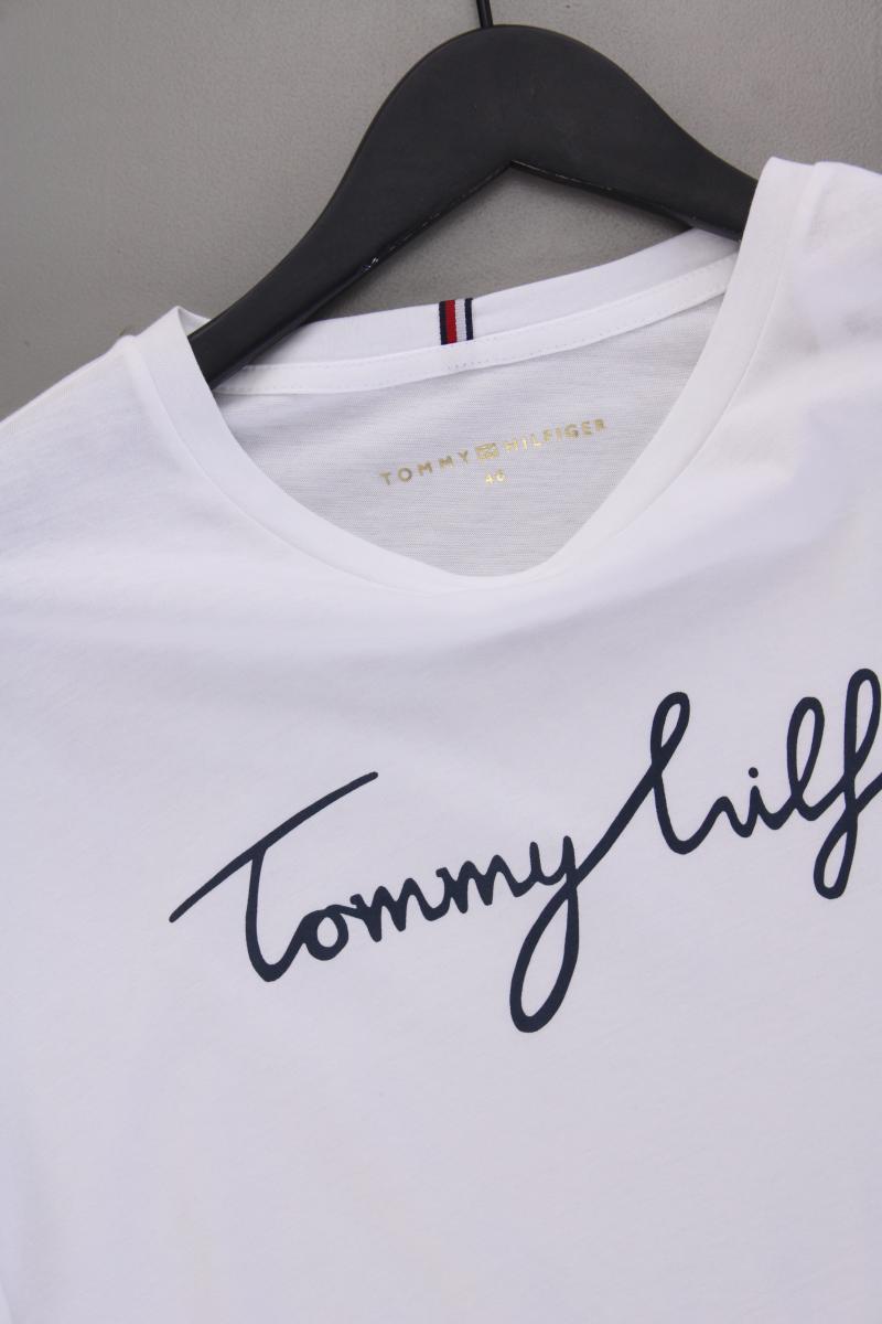 Tommy Hilfiger Printshirt Gr. 46 neuwertig Kurzarm weiß aus Baumwolle