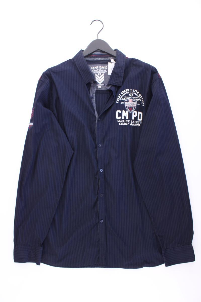 Camp David Langarmhemd für Herren Gr. XXXL gestreift blau aus Baumwolle