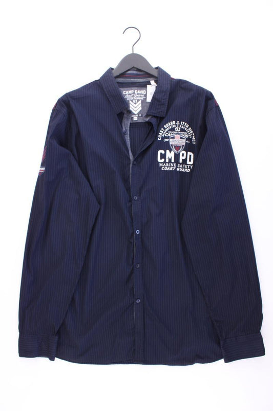 Camp David Langarmhemd für Herren Gr. XXXL gestreift blau aus Baumwolle
