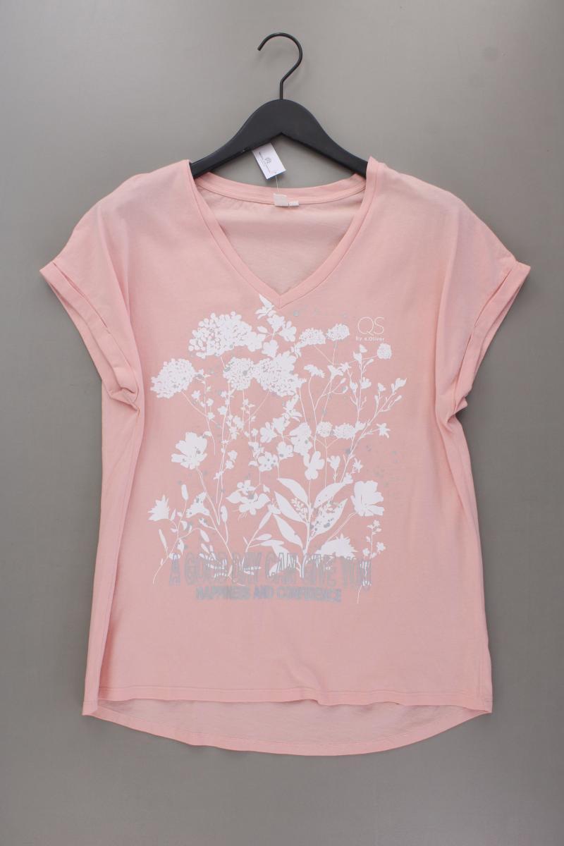 QS by s.Oliver Shirt mit V-Ausschnitt Gr. XL Kurzarm rosa aus Baumwolle