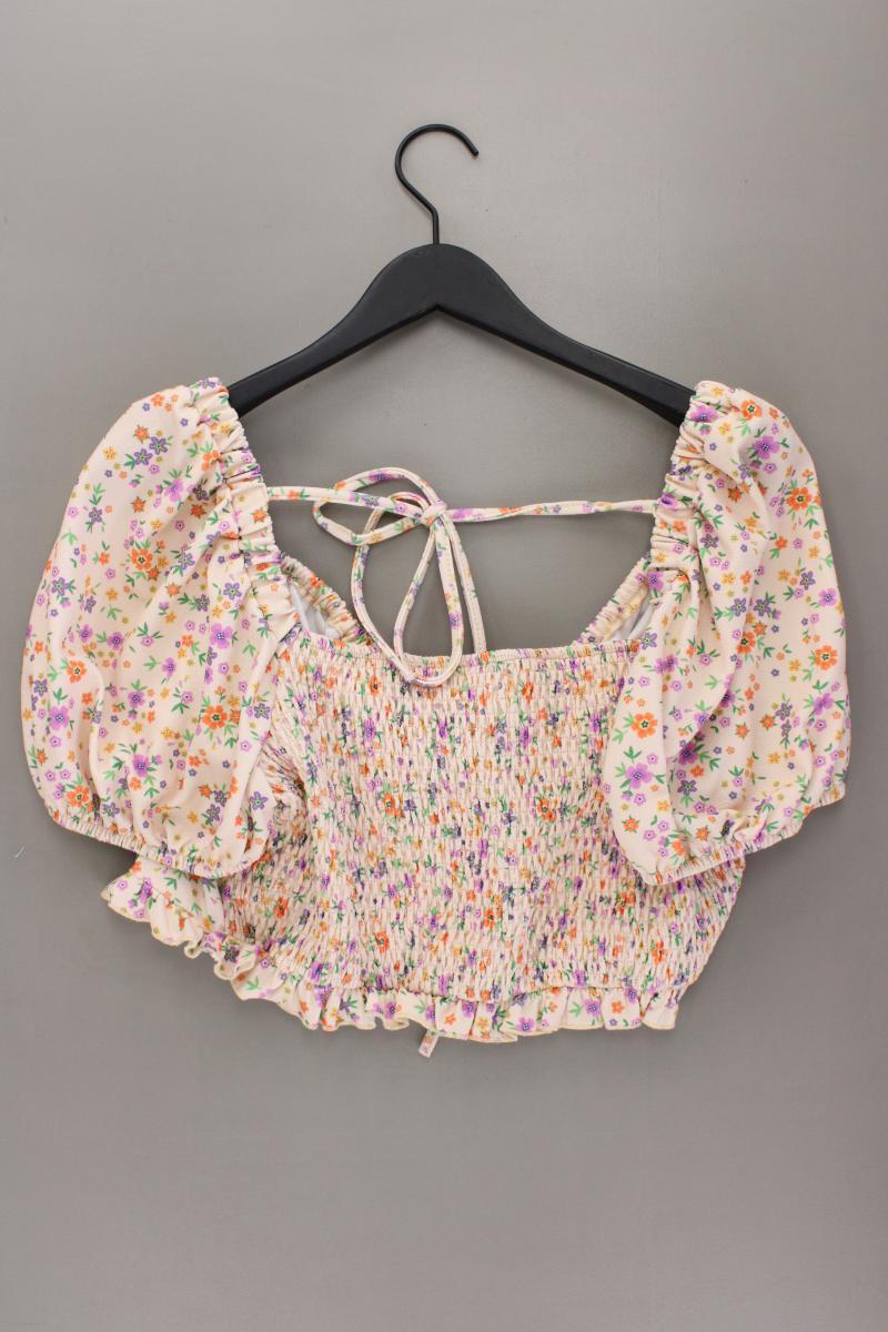 Shein Crop Bluse Gr. XL mit Blumenmuster Kurzarm mehrfarbig aus Polyester