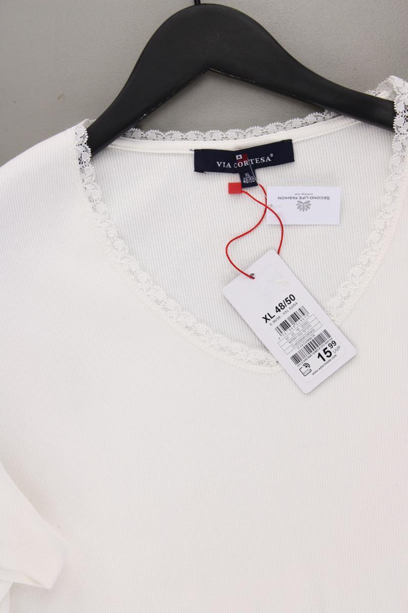 Via Cortesa Shirt mit V-Ausschnitt Gr. XL neu mit Etikett Kurzarm creme