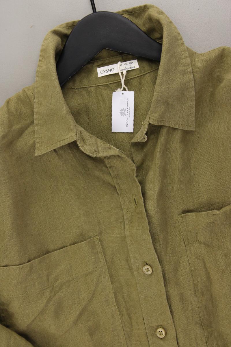 OYSHO Leinenbluse Gr. L Langarm olivgrün